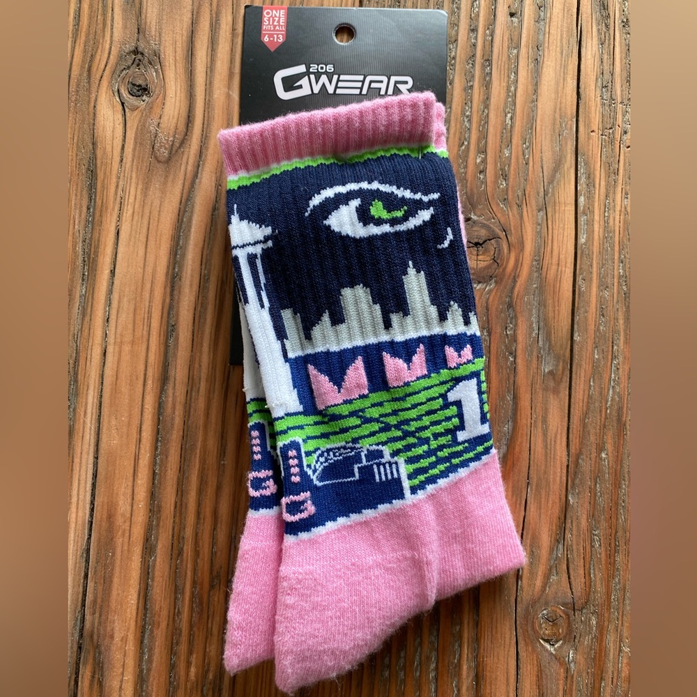 One size fit as all Seattle Seahawks socks in bubble gum pink.